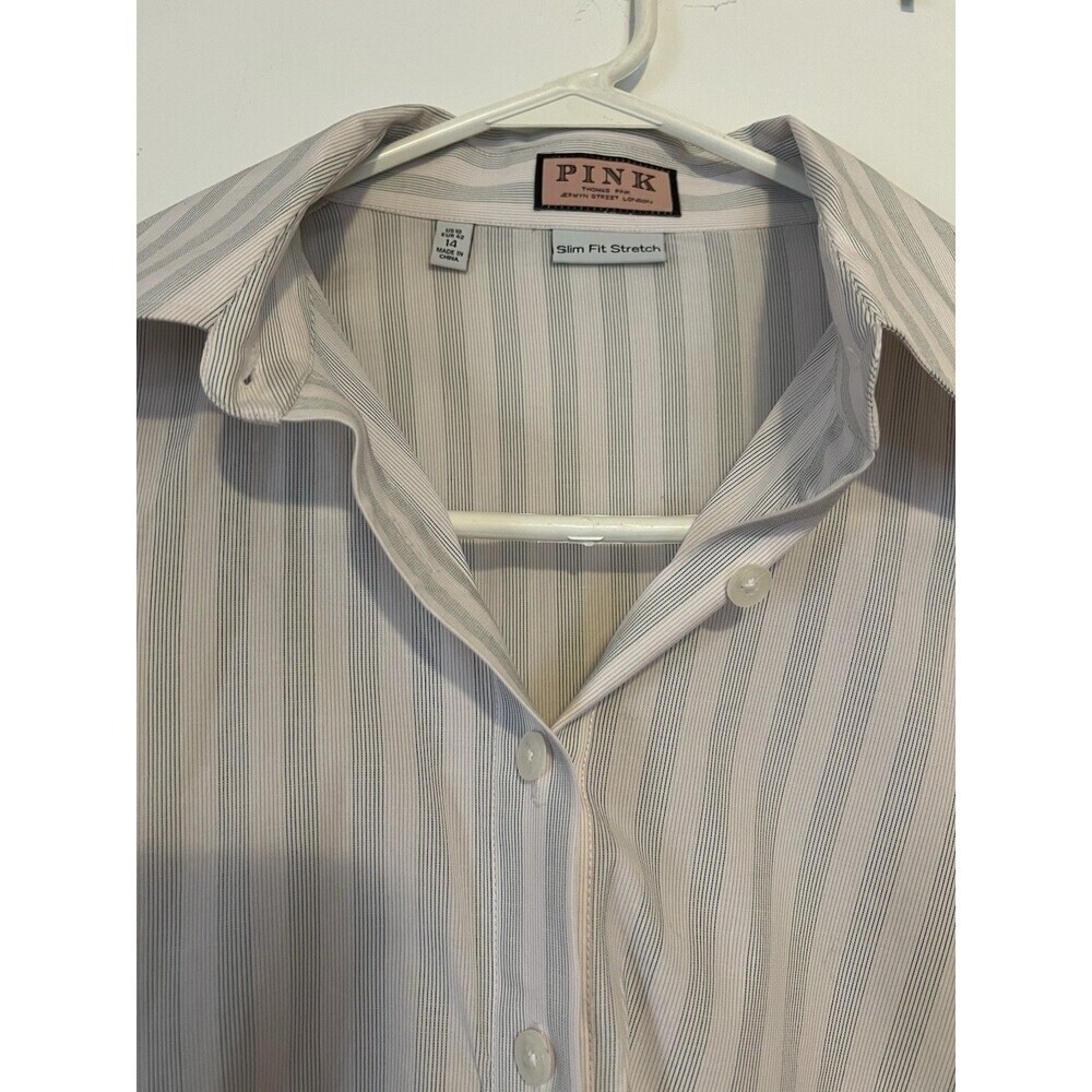 Thomas Pink Jermyn Street London Pink/White Striped Tailored Shirt US 10/UK 14 - Picture 2 of 10